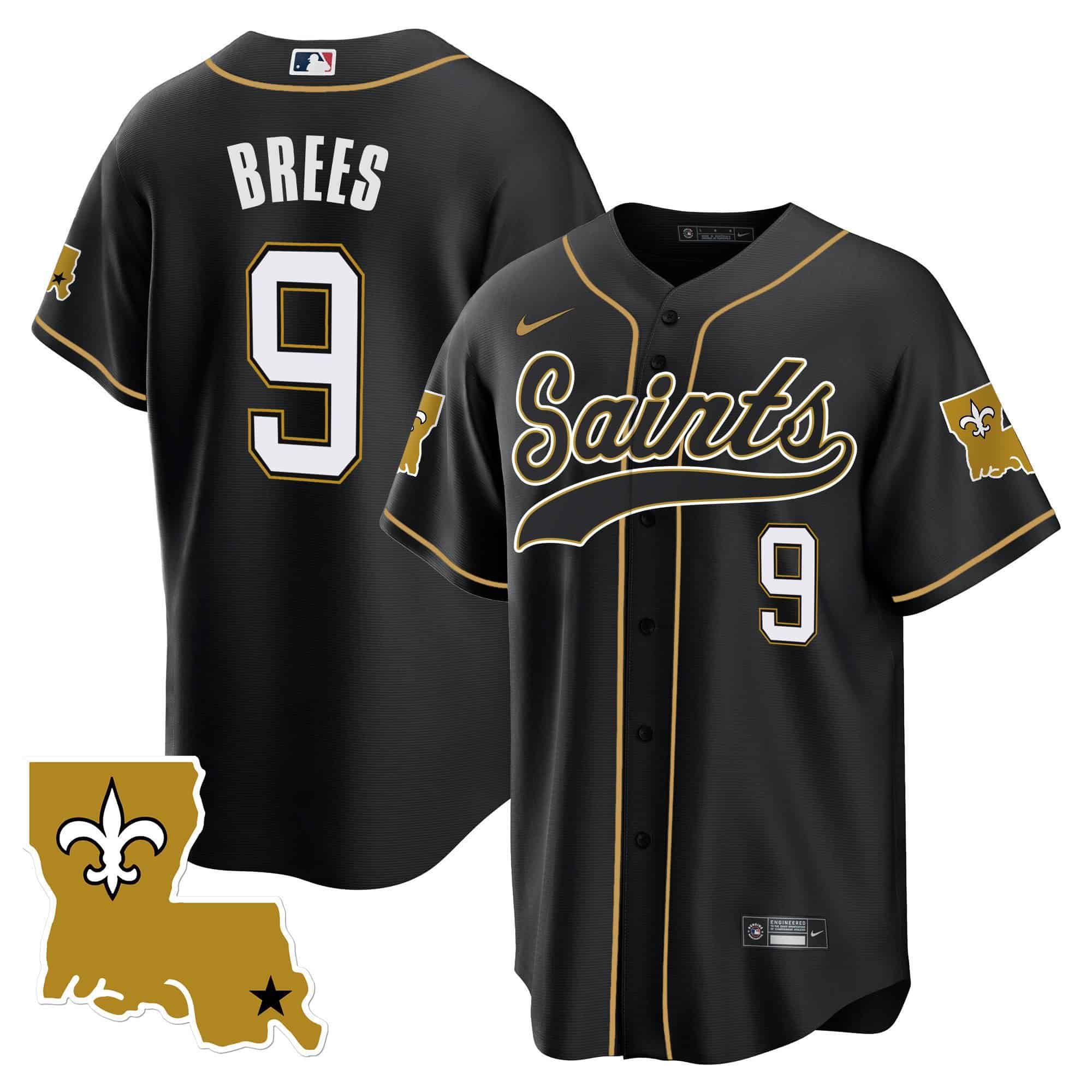 Men New Orleans Saints #9 Brees Black 2024 Nike 1987 Legacy Cool Base NFL Jersey style 1